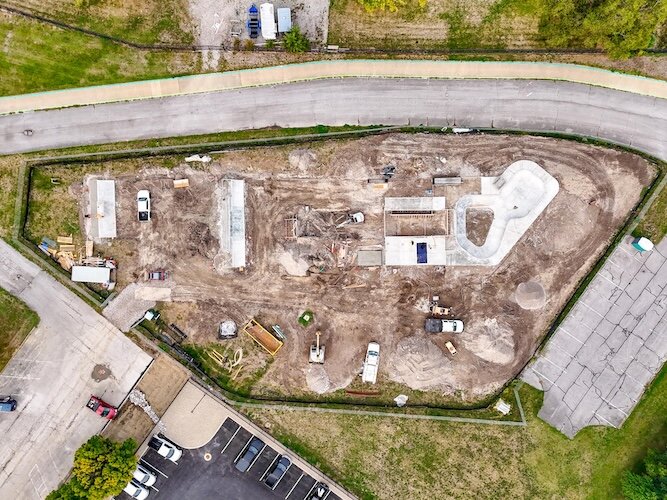 An aerial view of the construction of Sandusky Wheels Park on Sept. 25.