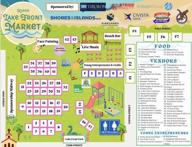 A map of the 2024 Huron Lake Front Market