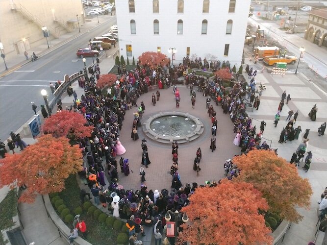 Witches gather at Schade-Mylander Plaza during the 2019 event.