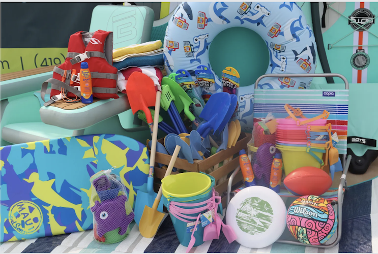 Customers can buy or rent beach accessories, toys, and more.