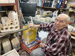 Deal sits at his clay mixer in the basement of his Bogart Road home.