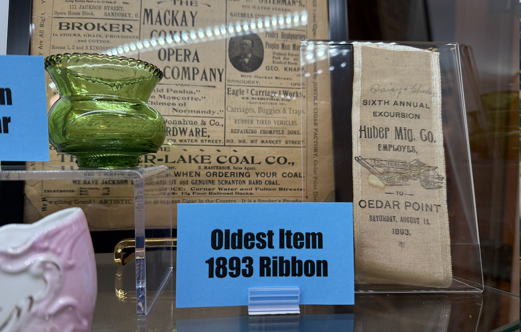 This ribbon, the oldest item in the museum, dates back to when groups would visit Cedar Point and wear ribbons to indicate their group affiliation.