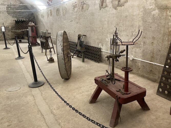  Equipment used to make wine is featured in the museum.