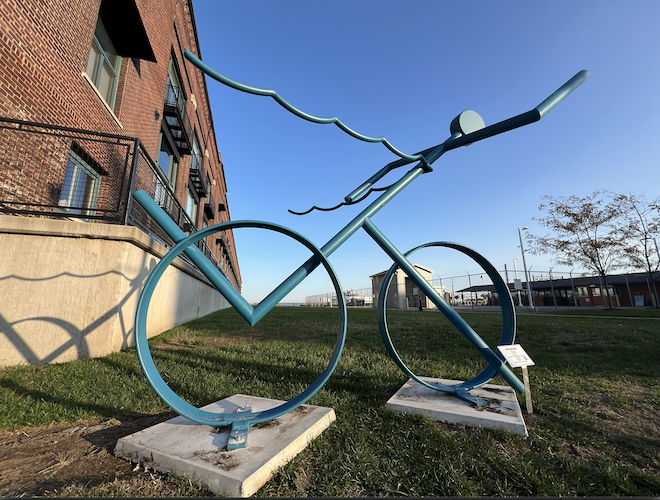 "Iron Man" is located near the Chesepeake Lofts in downtown Sandusky.