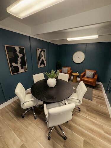 A meeting room at Work Space allows for small-group meetings.