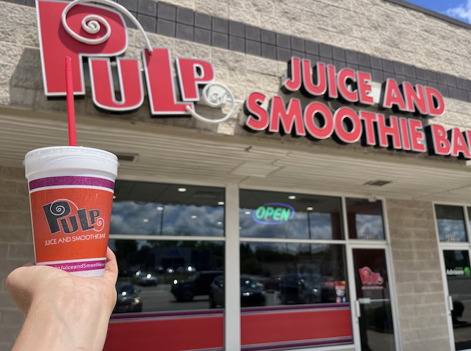 Pulp Juice and Smoothie Bar is in the Outback Plaza.