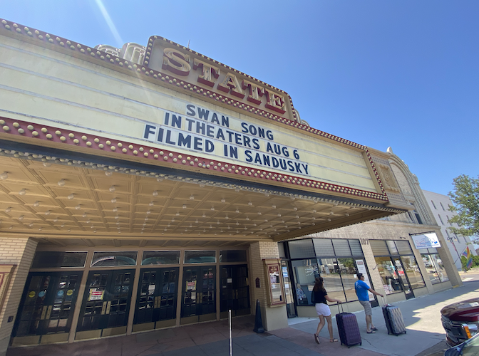 Swan Song is advertised on the Sandusky State Theatre marquee in August 2021.