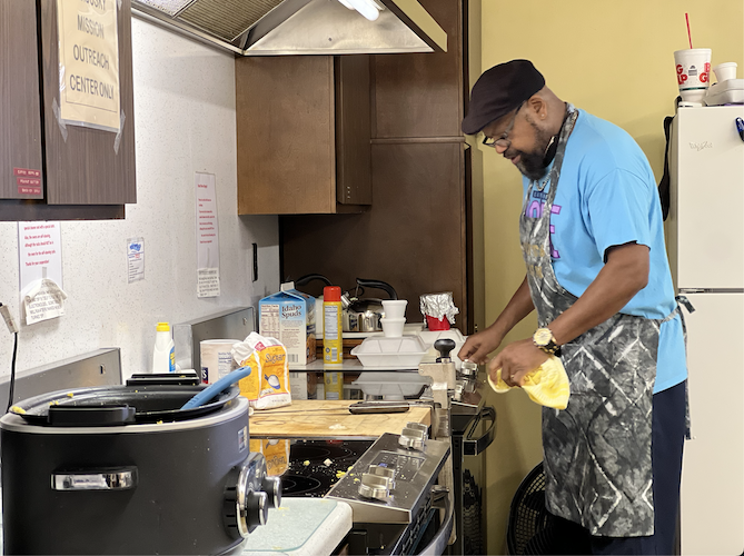 Tyrone Doward works in the kitchen at a recent breakfast service.